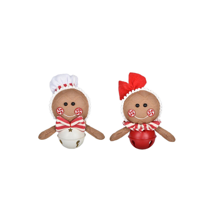 Hanging Mrs. Gingerbread Ornaments with Red Bell