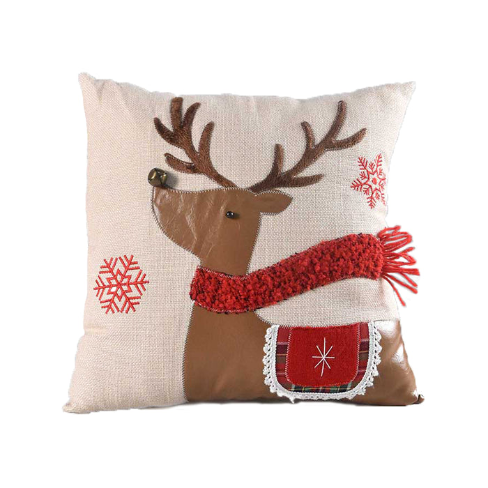 Christmas Cushion with Red Scarf Reindeer