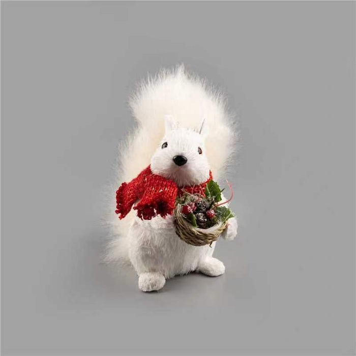 Snowy Squirrel with Red Scarf
