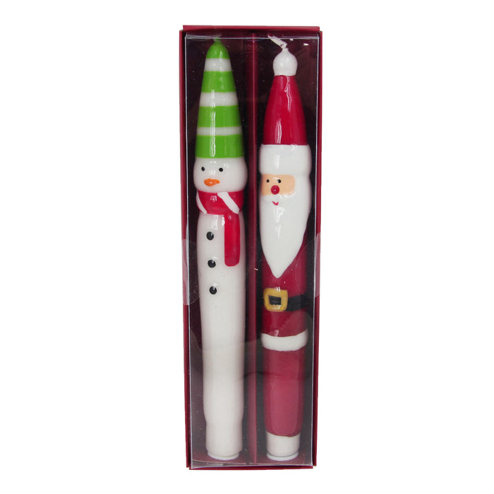 Santa & Snowman Dinner Candle Set of 2