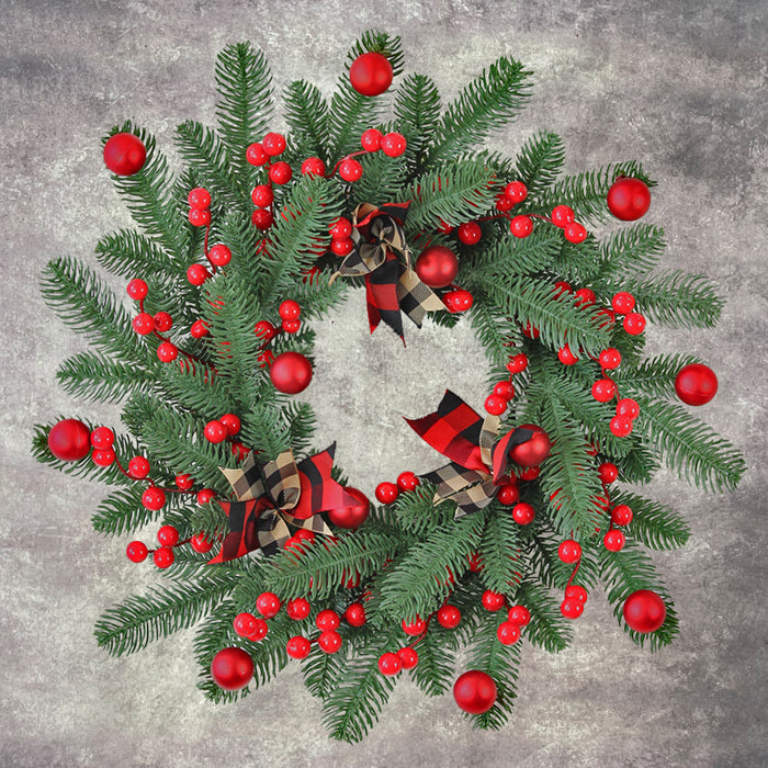 50cm Wreath with Plaid Bows, Berries and Baubles
