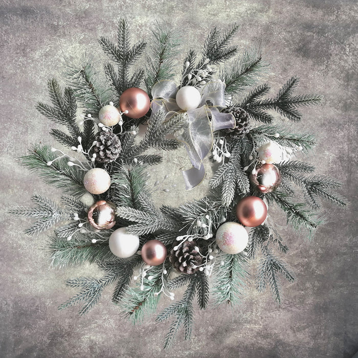 60cm Snowy Wreath with Pine Cones and Baubles