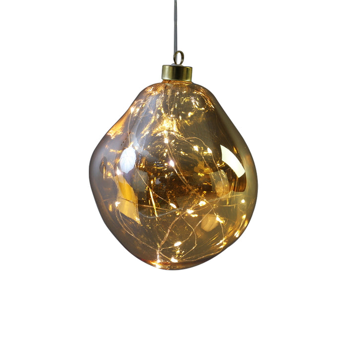12cm LED Organic Shaped Glass Ball in Colour Amber