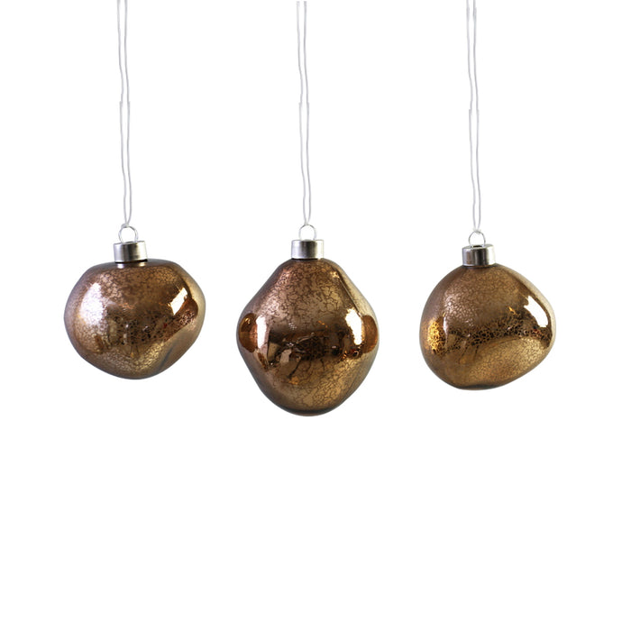 10cm x 3 Organic Shaped Glass Ball Set in Colour Brown Mercury