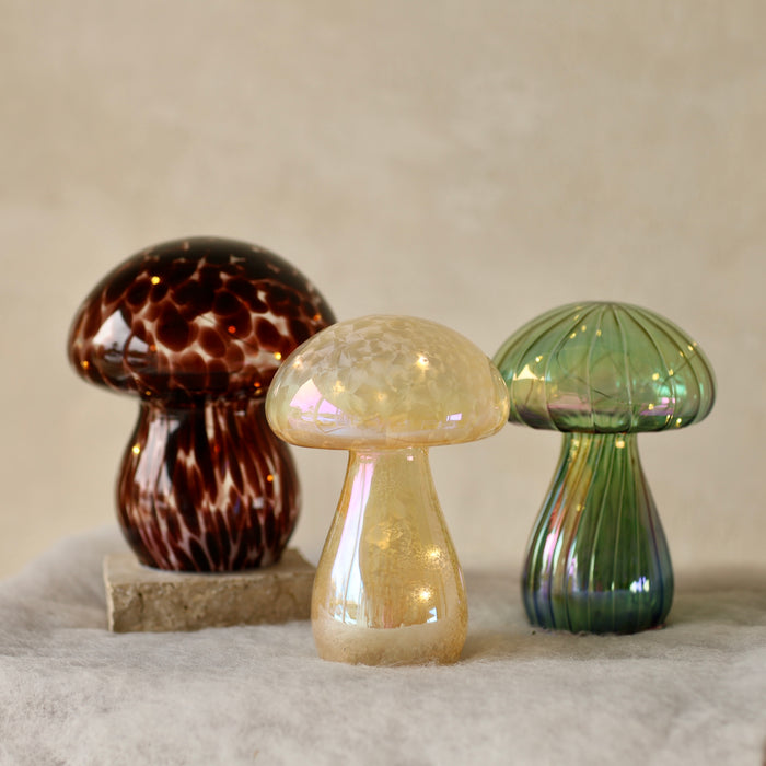 16cm LED Glass Mushroom w/ Cream