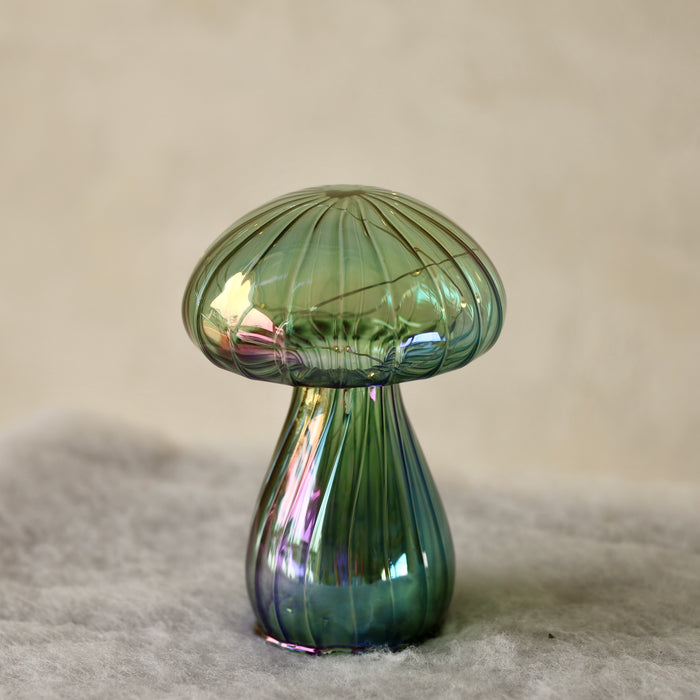 16cm LED Glass Mushroom w/ Green