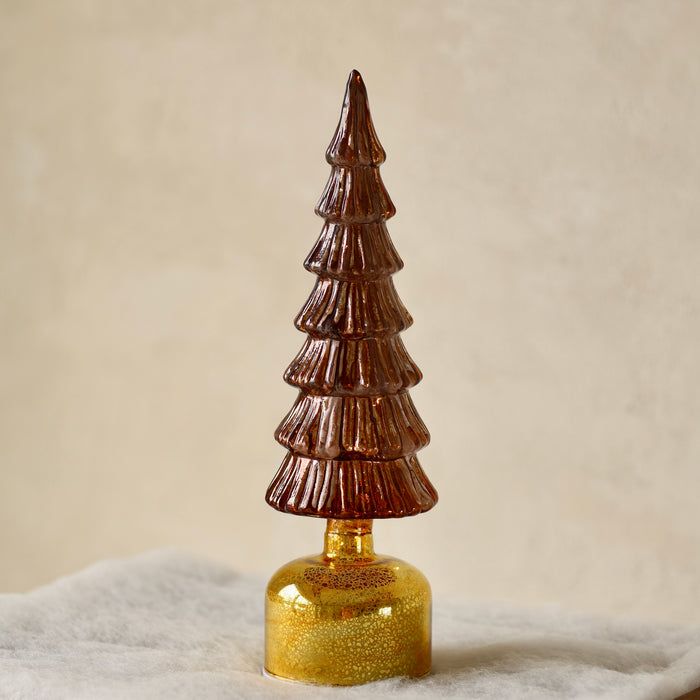 33cm Rotating LED Glass Tree w/ Copper & Gold Mercury