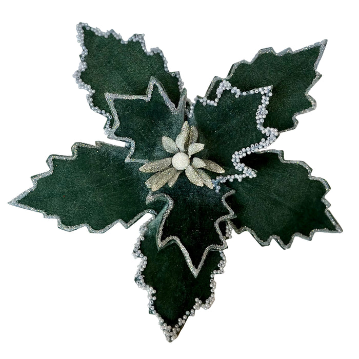 3pc Pine Green Poinsettia with Beading