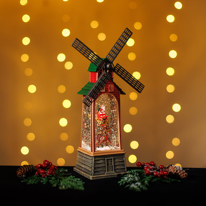 ASnowing Windmill w/ Santa