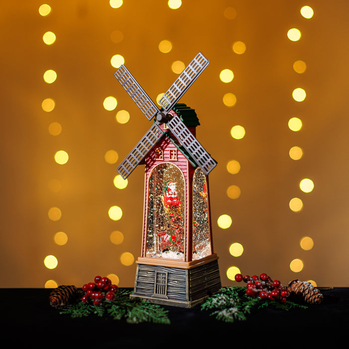 ASnowing Windmill w/ Santa