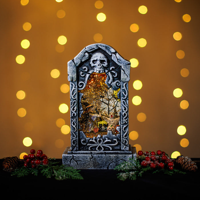 Snowing Tombstone with Halloween Witch