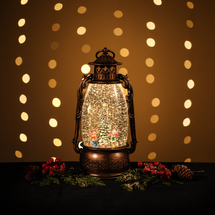 Snowing Oil Lantern with Xmas Tree