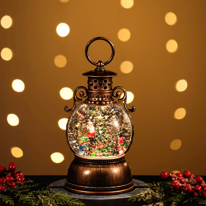 Snowing Oil Lantern with Rotating Santa