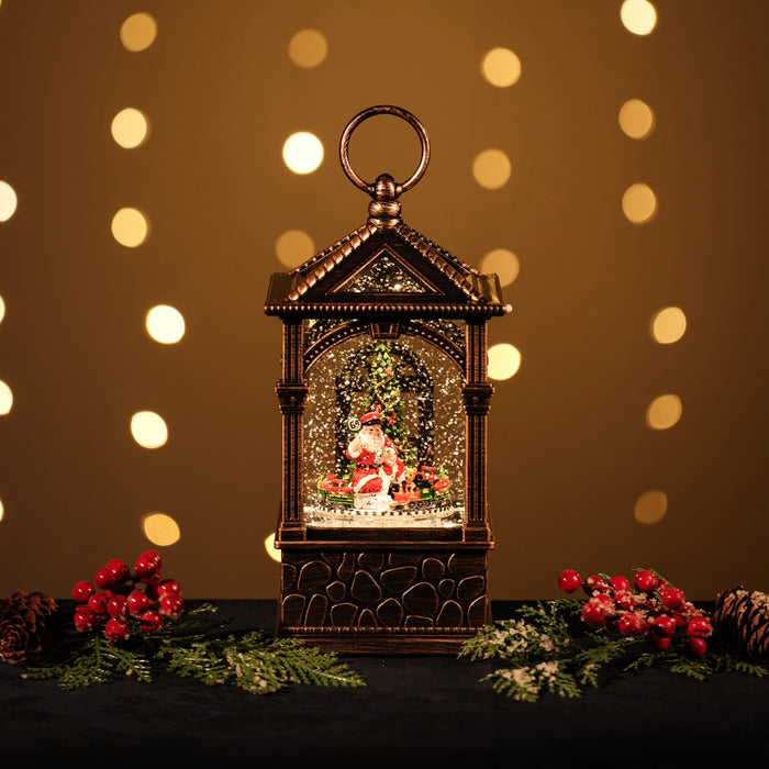 Snowing Milano Lantern with Rotating Santa