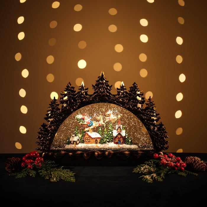 Snowing Candle Bridge with Santa Sleigh