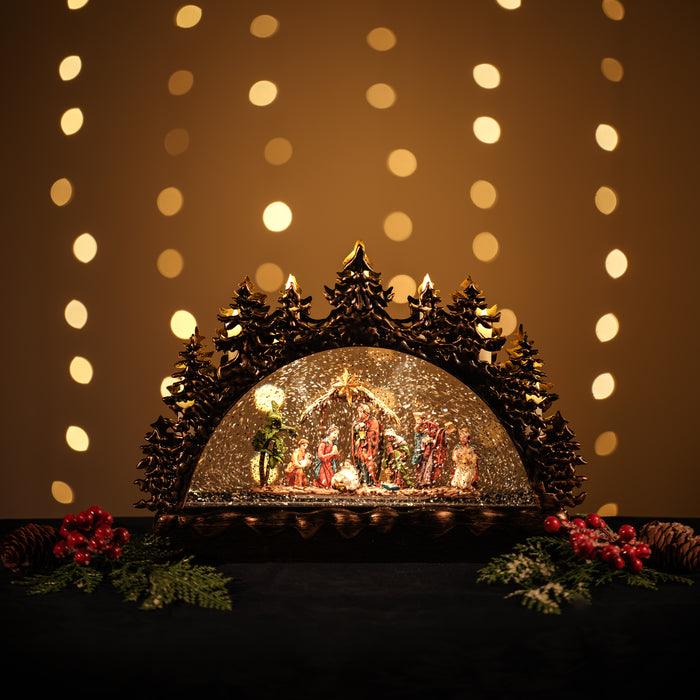 Snowing Candle Bridge with Nativity