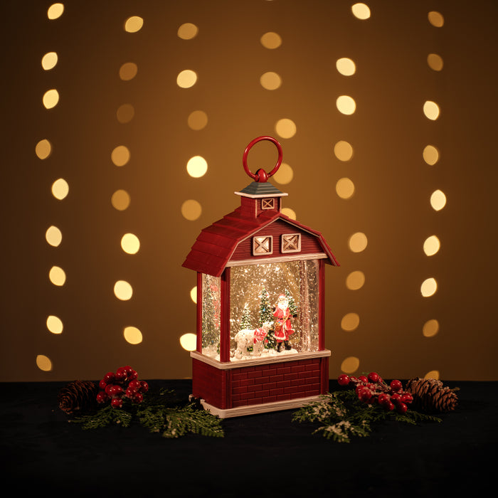 Snowing Barn with Santa