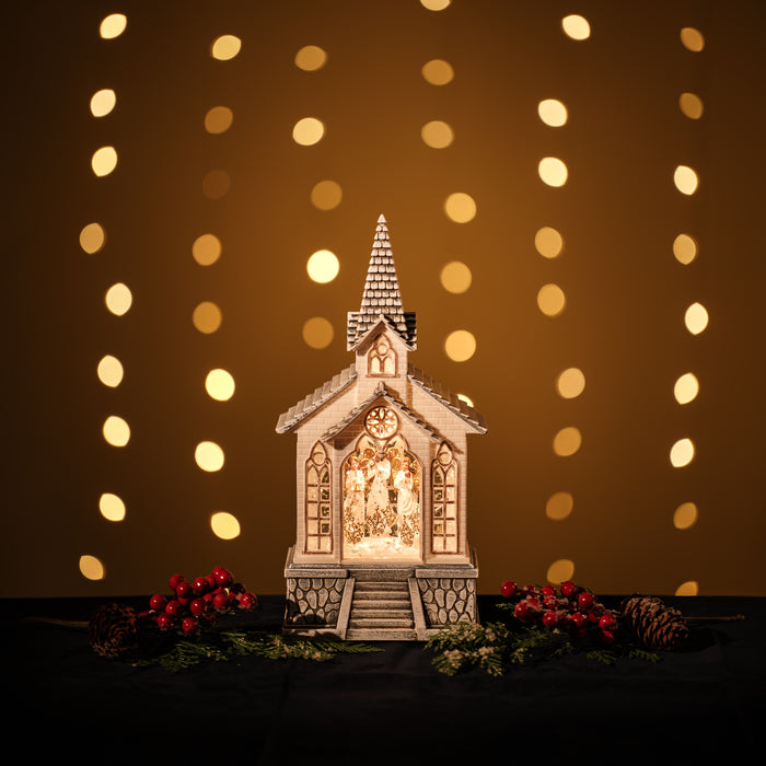 White Church Lantern with Angel