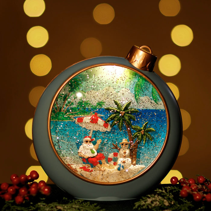 Blue Snowing Ornament w/ Santa on the Beach