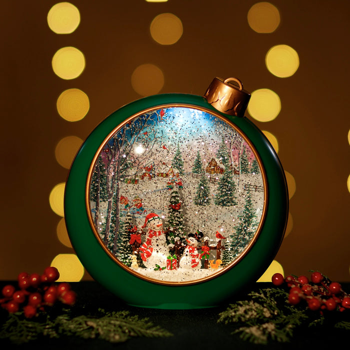 Green Snowing Ornament w/ Snowmen Village