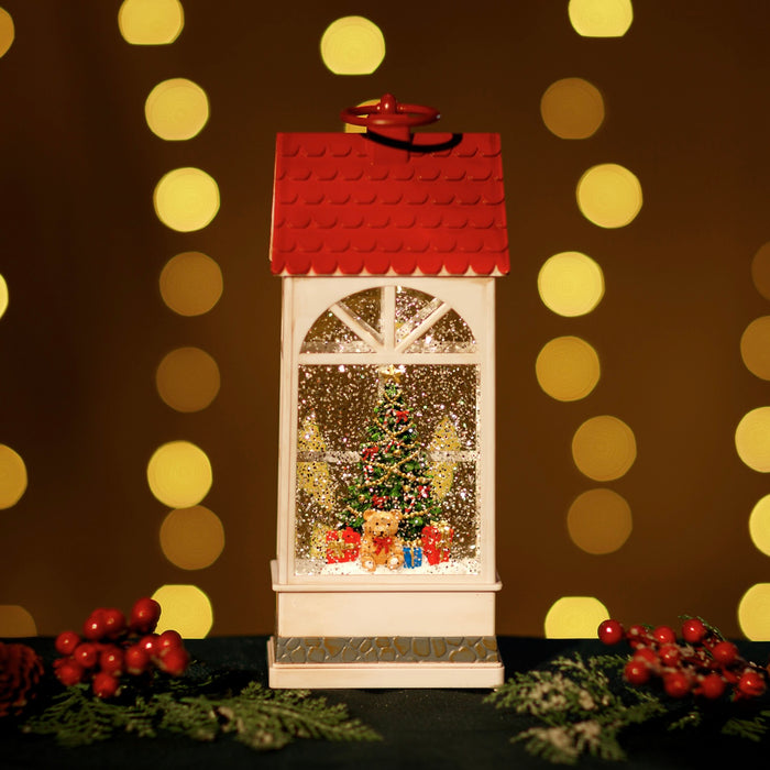 Snowing House Lantern w/ Xmas Tree