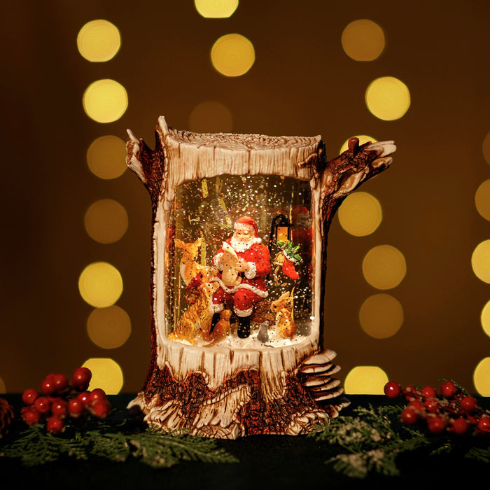 Snowing Wood Pile with Santa