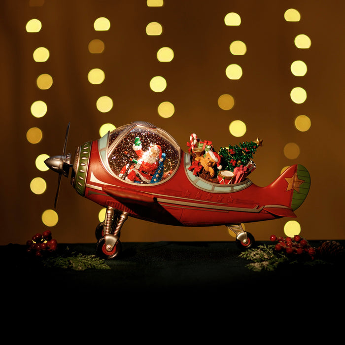Snowing Propeller Airplane w/ Santa and Gifts