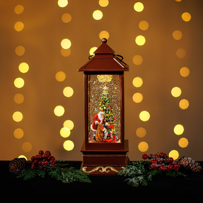 ASnowing Malta Lantern w/ Santa Placing Presents