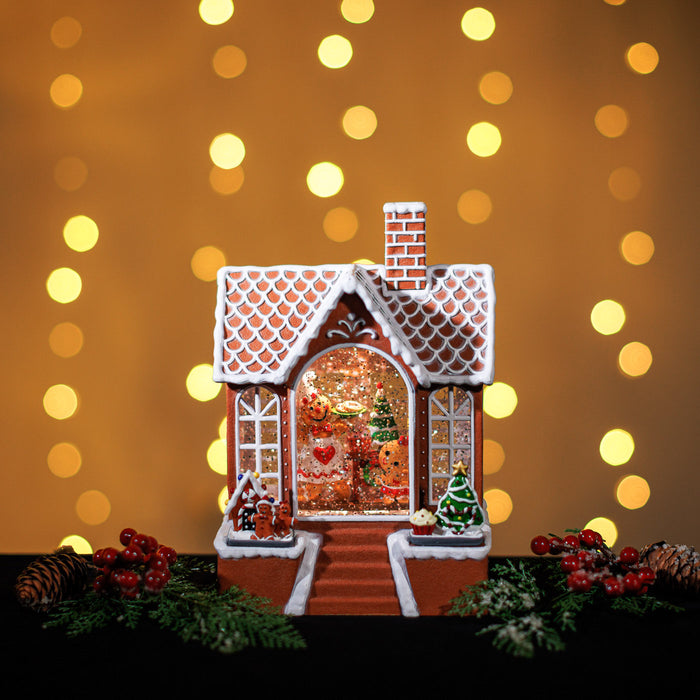 Snowing Gingerbread House Lantern
