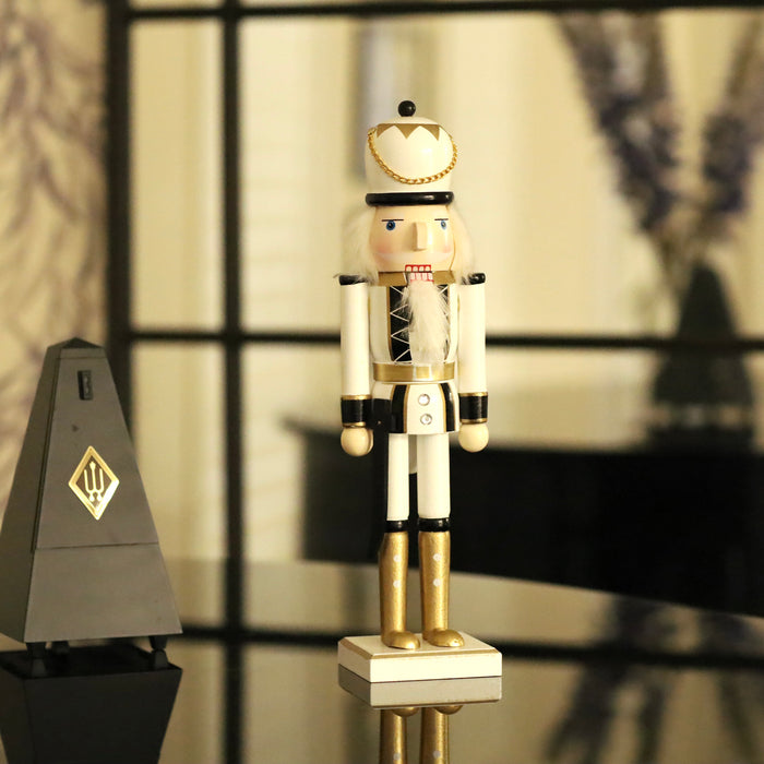 Wooden Nutcracker with Sword - Black & White Uniform 38cm