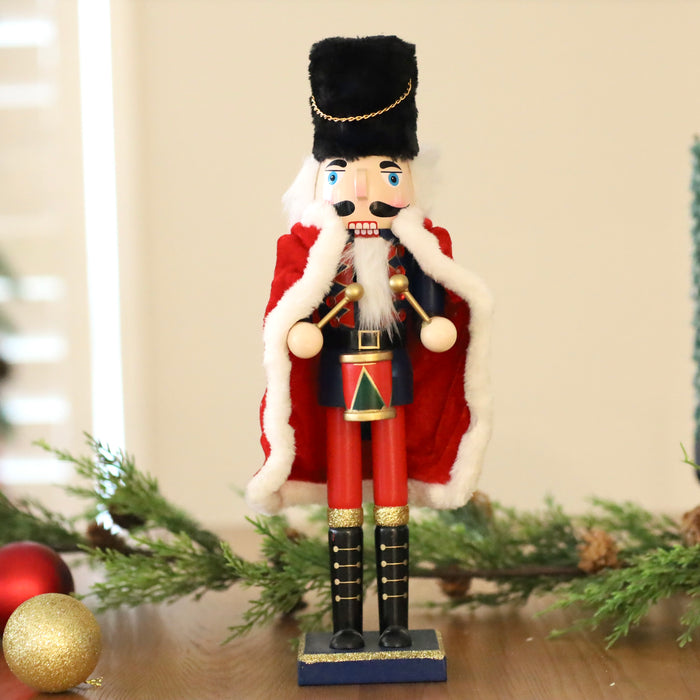 Wooden Nutcracker with Drums - Red Cape 38cm
