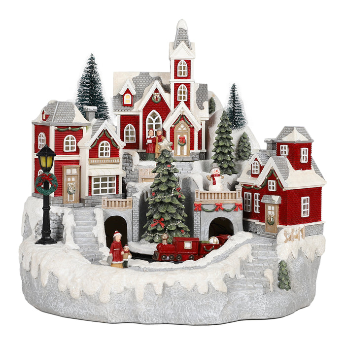 LED Christmas Village with Moving Train