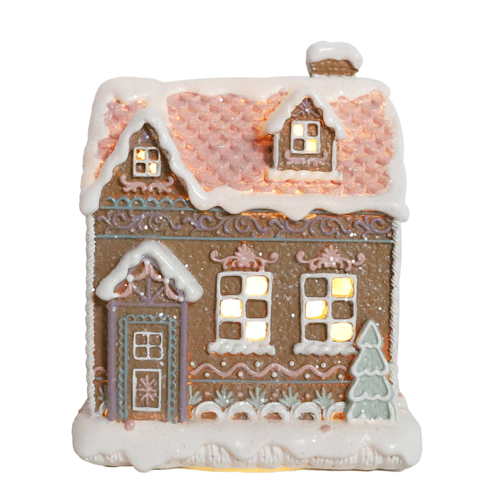 Gingerbread Village LED Gingerbread Cottage with Pink Roof