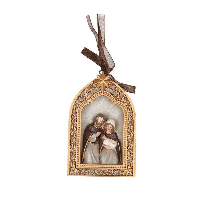 Resin Window Ornament with Holly Family