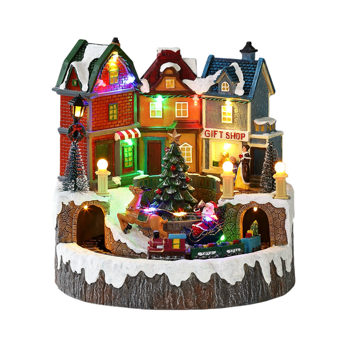 22cm Xmas Village Rotating w/ Xmas Tree & Train