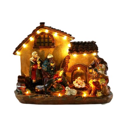 29cm Nativity Shed w/ Rotating Baby Jesus