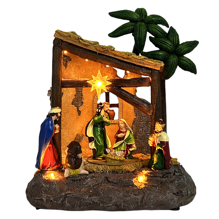 28cm Nativity Shed w/ Rotating Holy Family