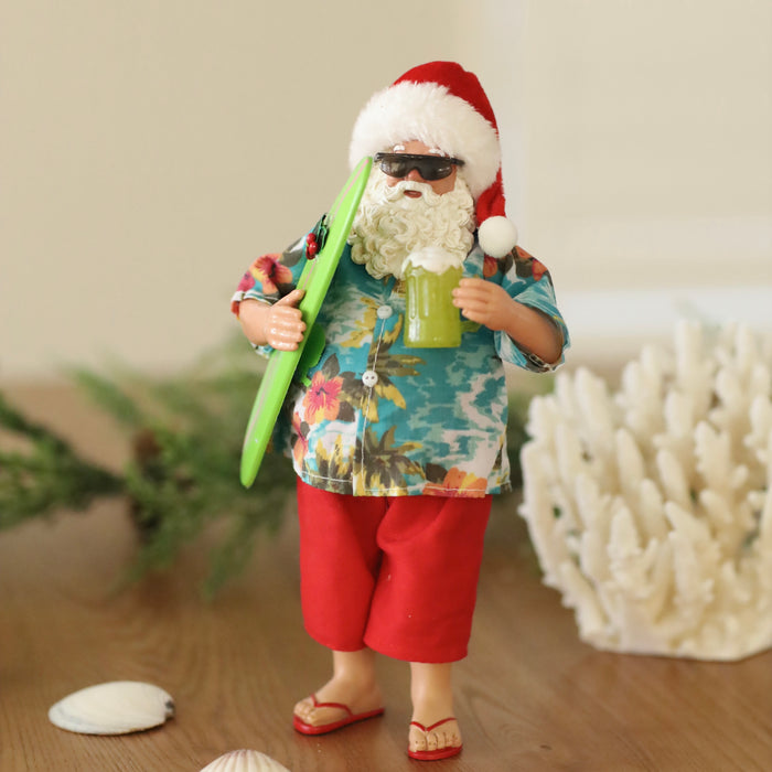 11" Santa with Surfing Board and Beer