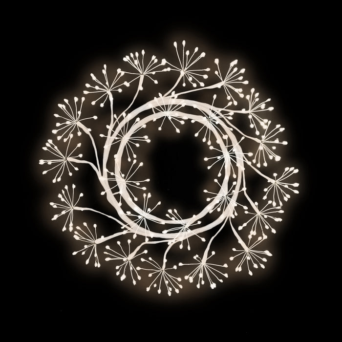 60cm Twinkle Starburst White Wreath with 360 Warm White LED Light