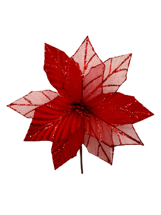 23cm SheerVelvet Poinsettia w/Red