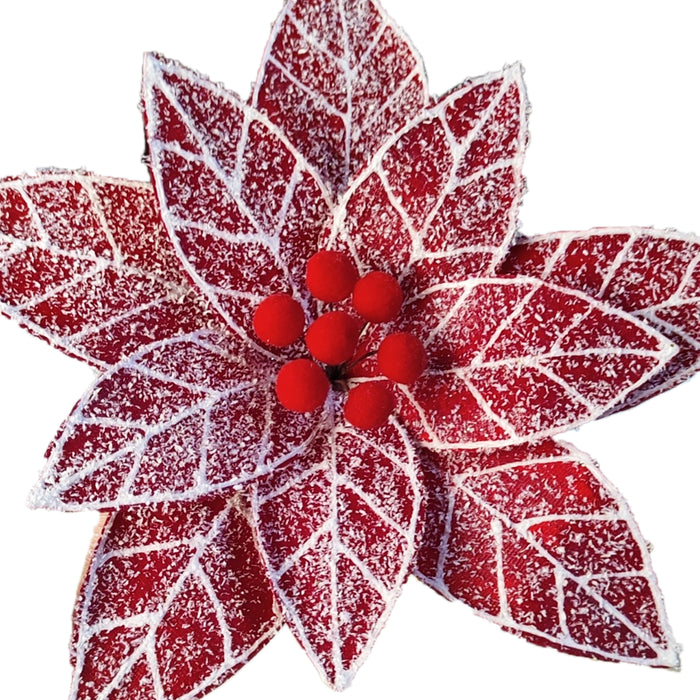 3pc Iced Red Poinsettia Pick