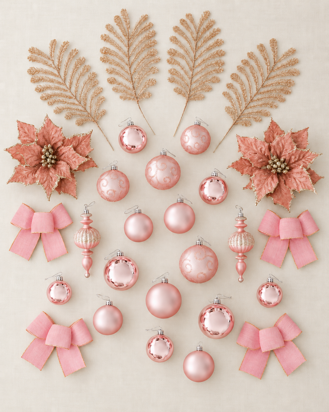 Blush pink and gold 28-piece Christmas bauble decoration set