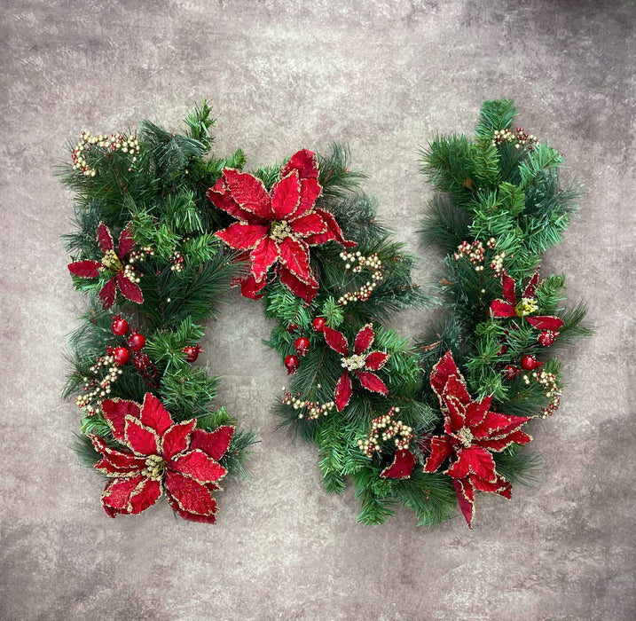 1.8m Decorated Poinsettia Garland