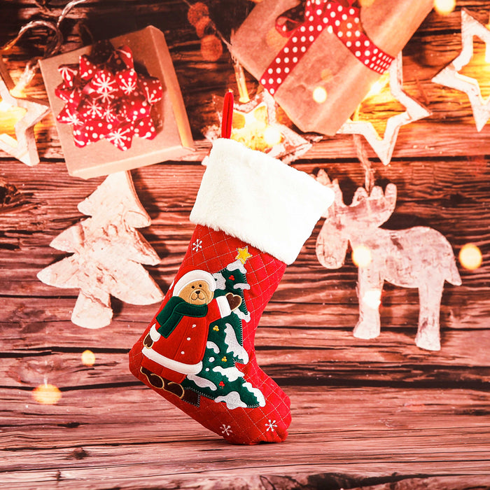 Christmas Plush Cuffed Stocking w/Bear