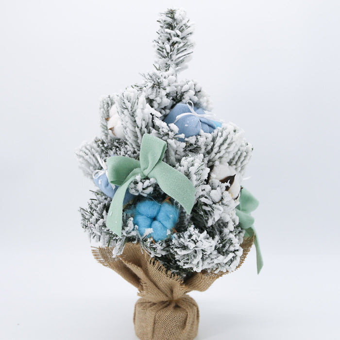 Mini Decorated Flocked Christmas Tree With Blue