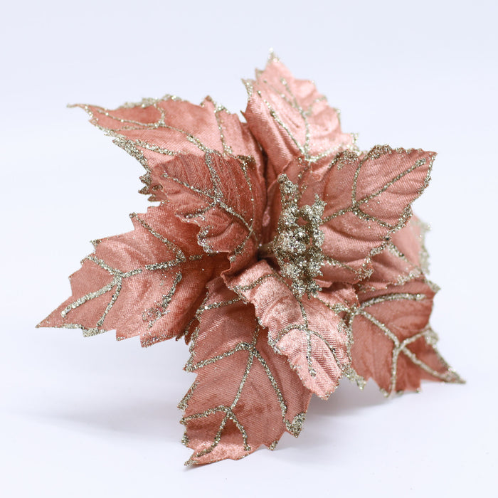 3pcs Pink Christmas Artificial Poinsettia Pick With Clip