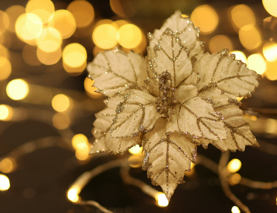 3pcs White Christmas Artificial Poinsettia Pick With Clip