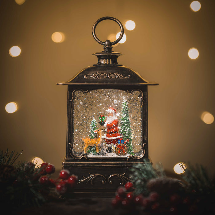 Christmas Snowing French Lantern Small - Santa
