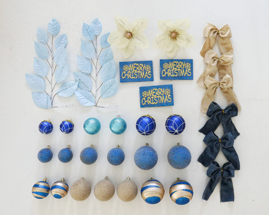 Christmas Baubles Decoration Set Blue & White (32pc)