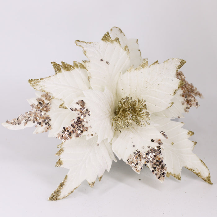 2pcs Large Ivory Christmas Artificial Poinsettia Pick With Clip